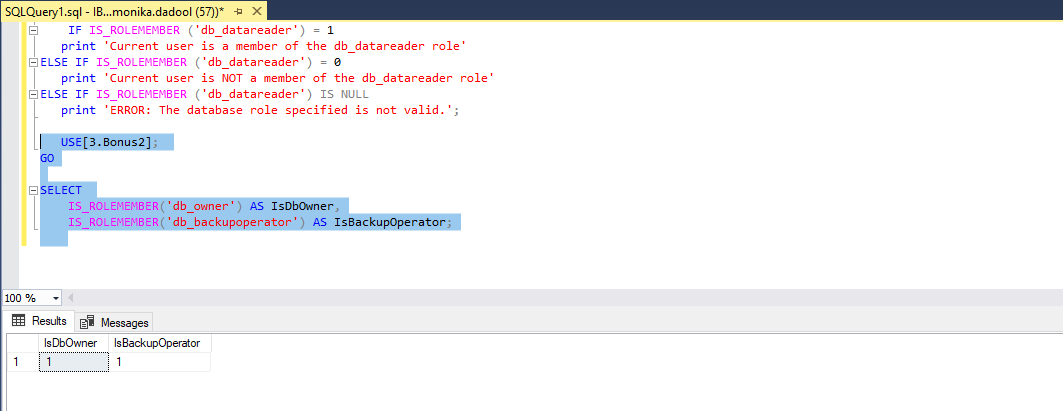 Command to check SQL database permissions